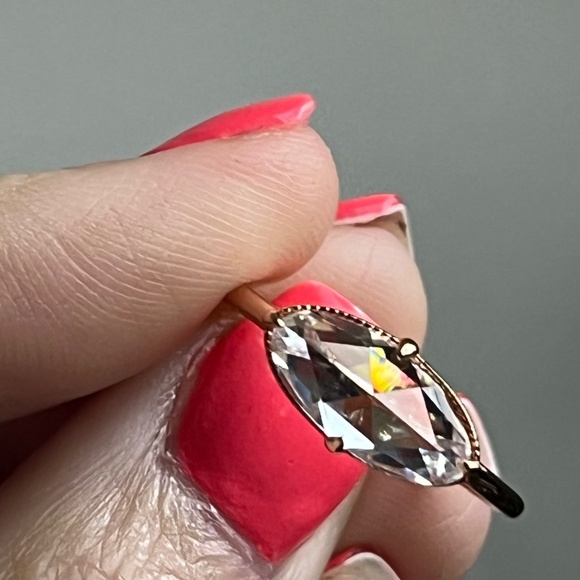 Rose Gold Plated Rose Cut Moissanite ring size 6 east to west style - Picture 11 of 16